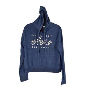 Aeropostale Hoodie Sweatshirt Blue L Metallic Y2K Grunge Preppy Sporty Retro 90s